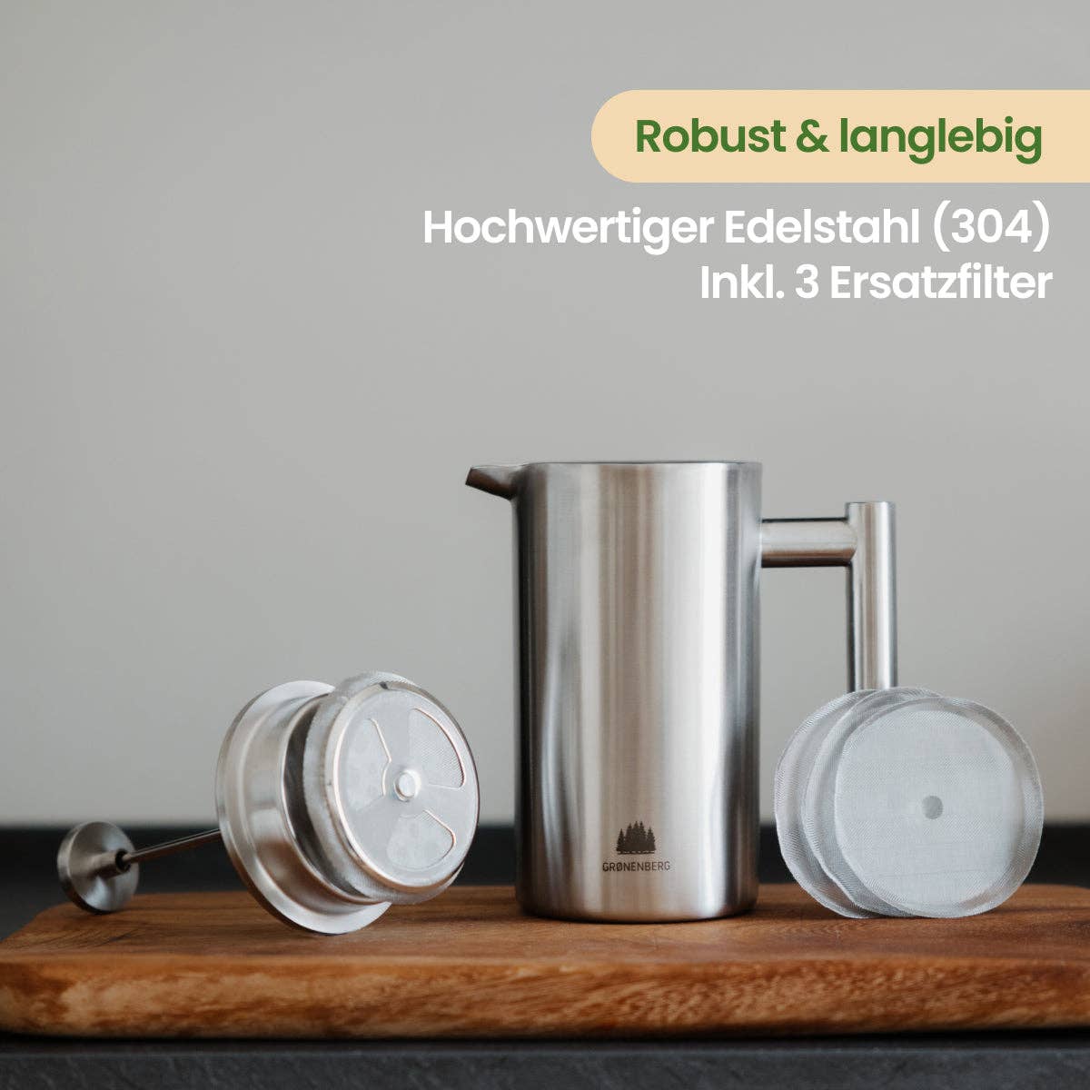 Edelstahl French Press 0,35 Liter inkl. Ersatz-Filter