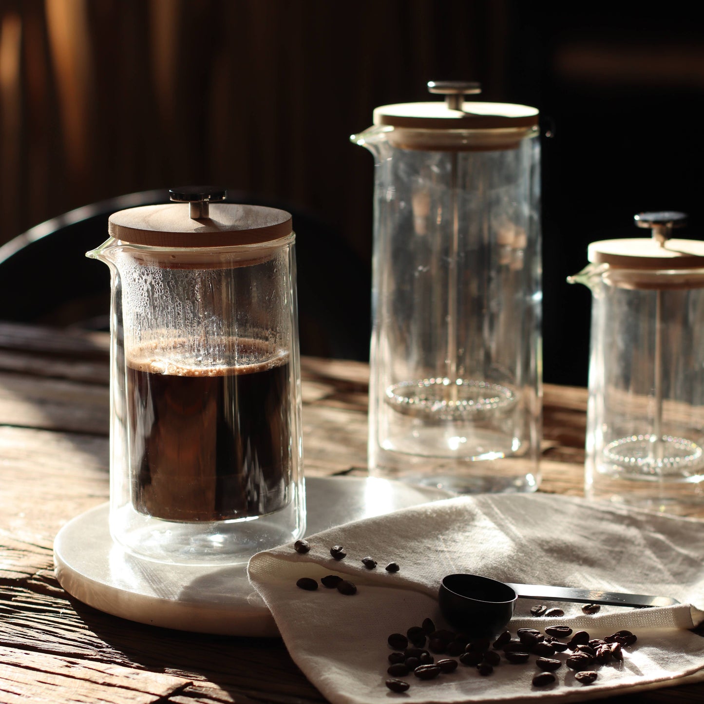 800 ml doppelwandige französische Presse aus Glas und Holz