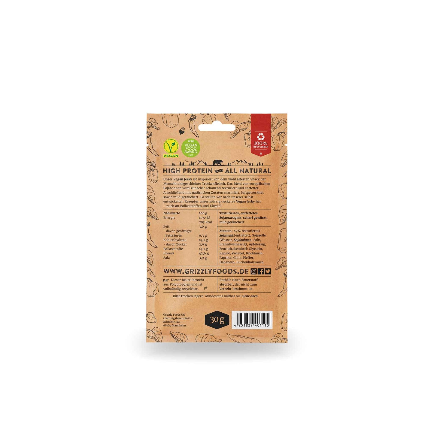 Grizzly Foods | Vegan Jerky - Burn Baby Burn (30g)