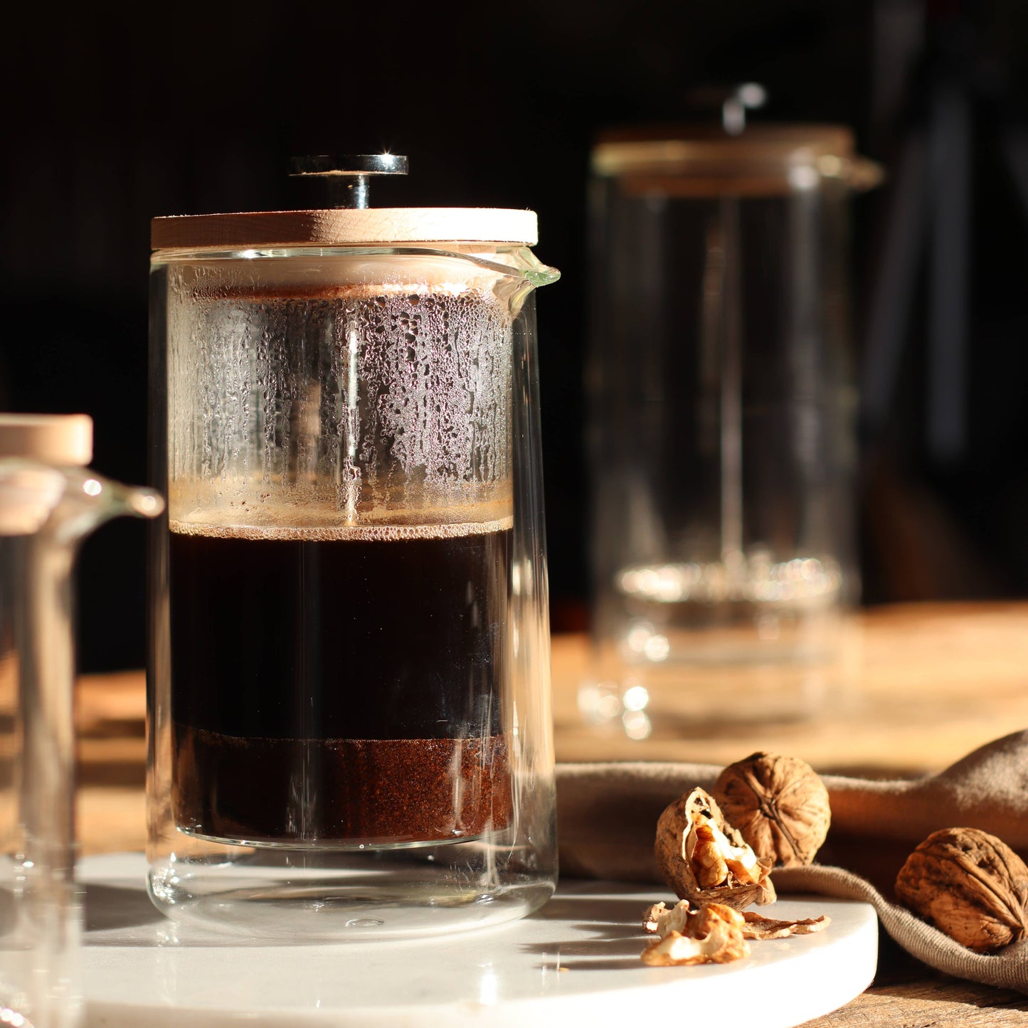 800 ml doppelwandige französische Presse aus Glas und Holz