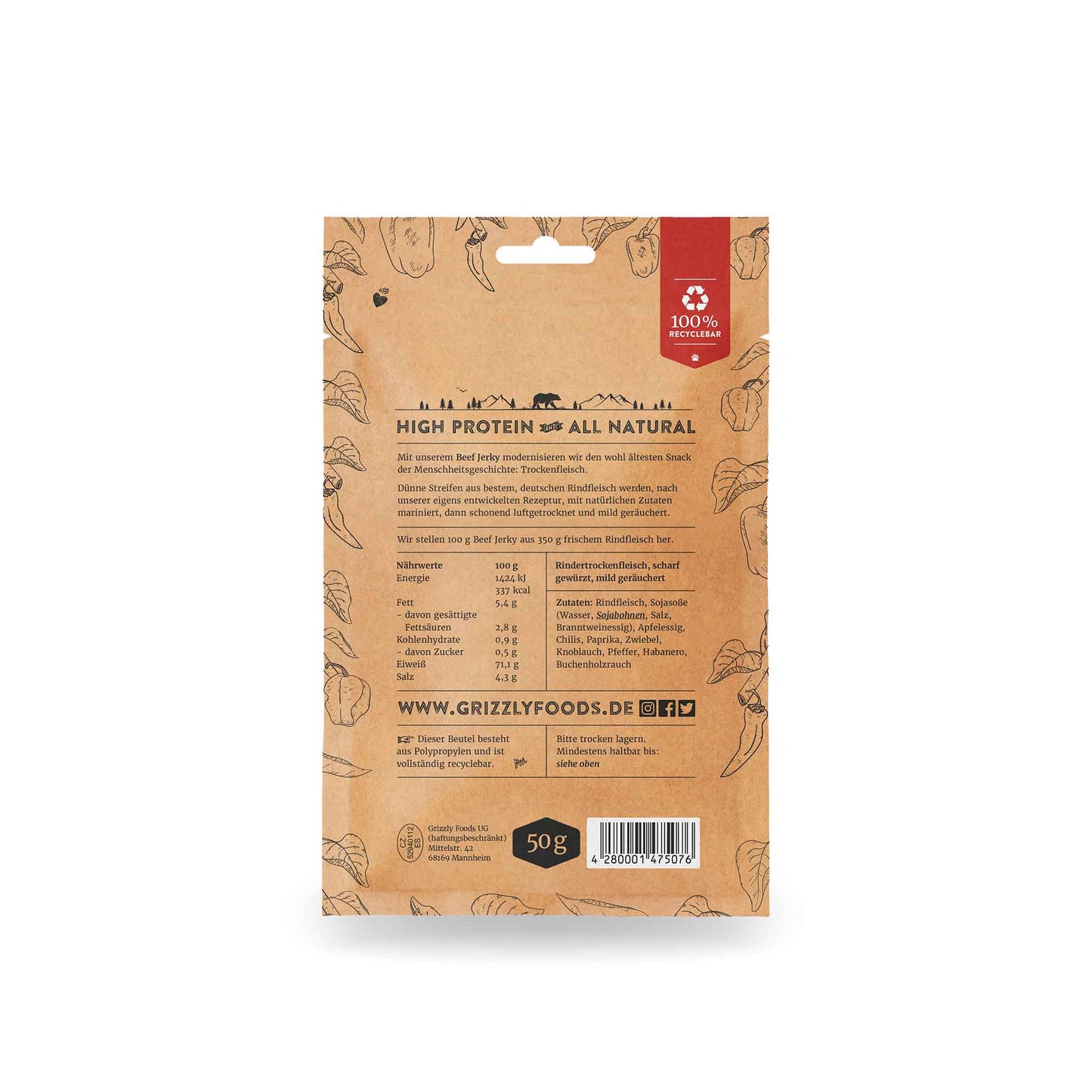 GrizzlyFoods | Beef Jerky - Burn Baby Burn