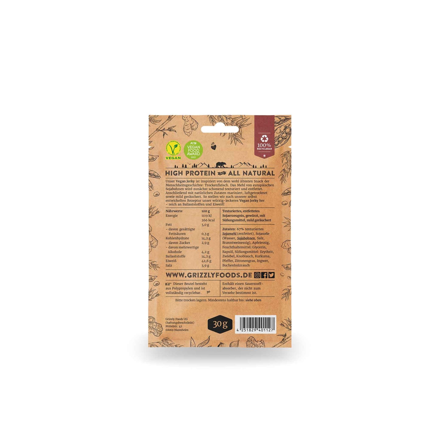 Grizzly Foods | Vegan Jerky - Teriyaki (30g)