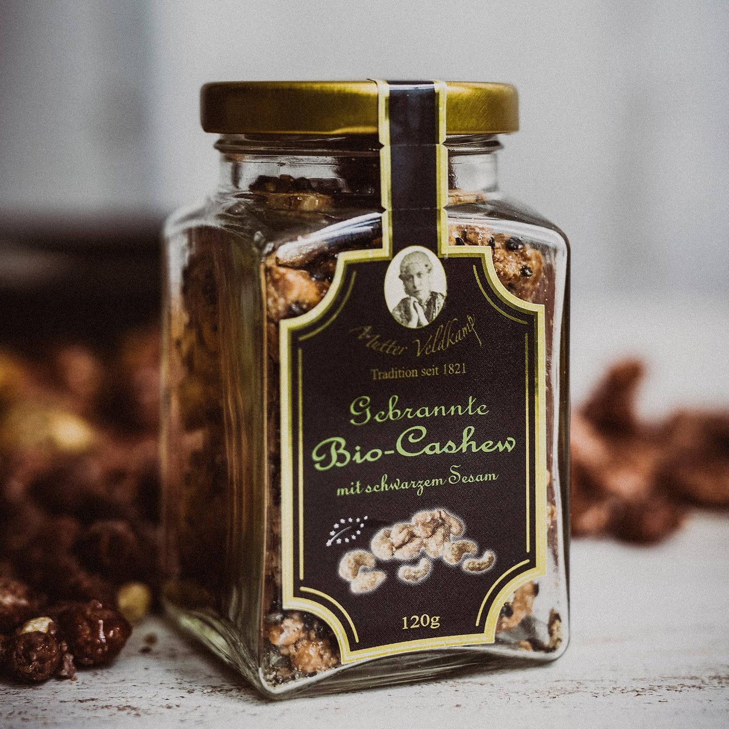 Hamburger Goldmandeln | Bio Cashew mit Schwarzem Sesam Im Glas 120G