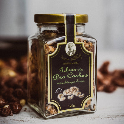 Hamburger Goldmandeln | Bio Cashew mit Schwarzem Sesam Im Glas 120G