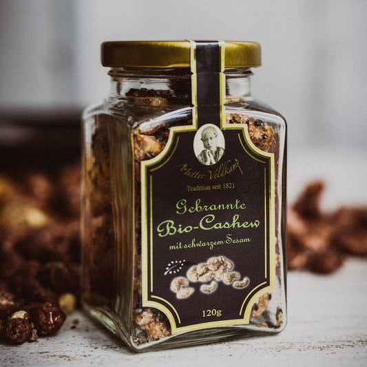 Hamburger Goldmandeln | Bio Cashew mit Schwarzem Sesam Im Glas 120G
