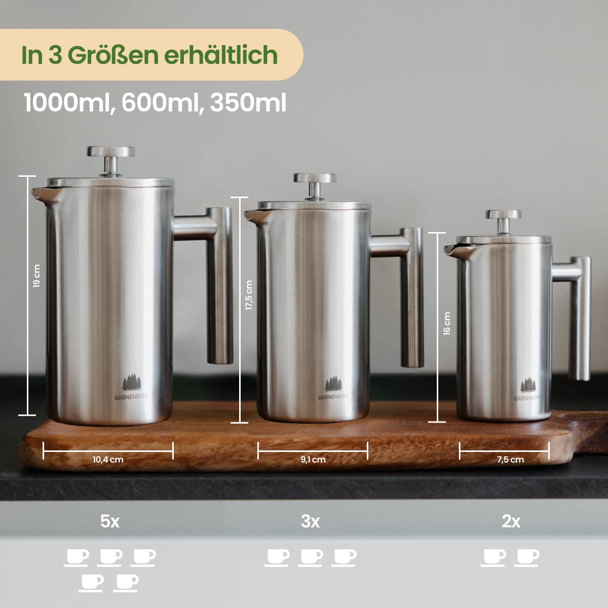 Edelstahl French Press 0,35 Liter inkl. Ersatz-Filter