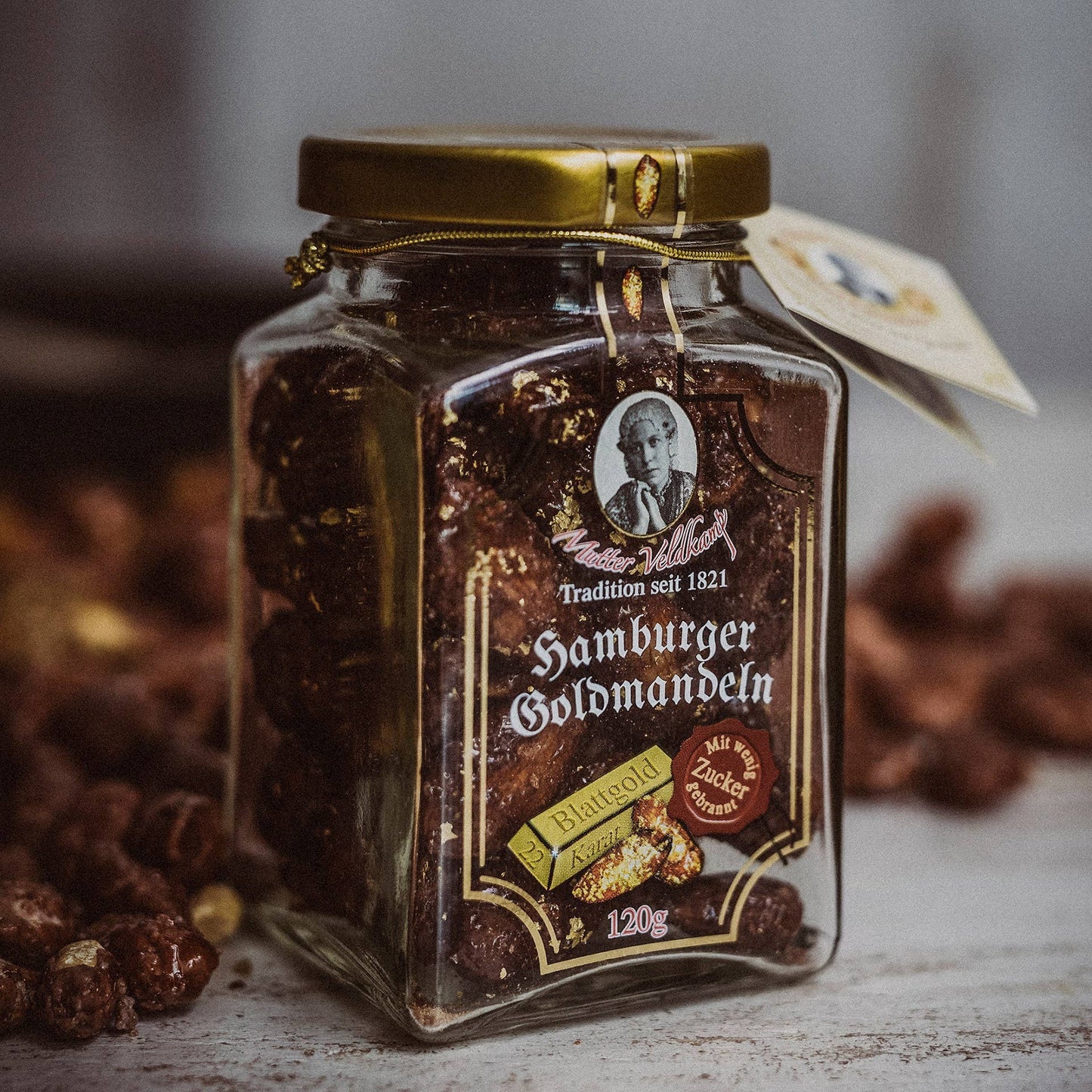 Gebrannte Hamburger Goldmandeln mit 22 Karat Blattgold 120G