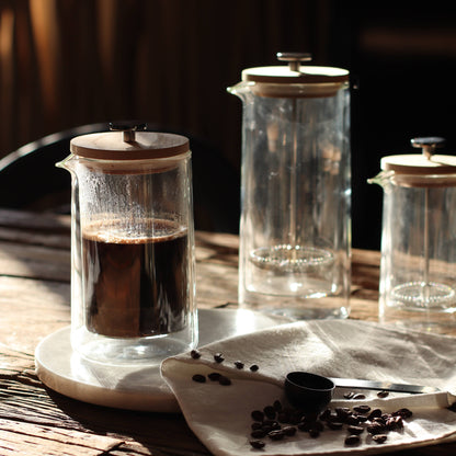 800 ml doppelwandige französische Presse aus Glas und Holz